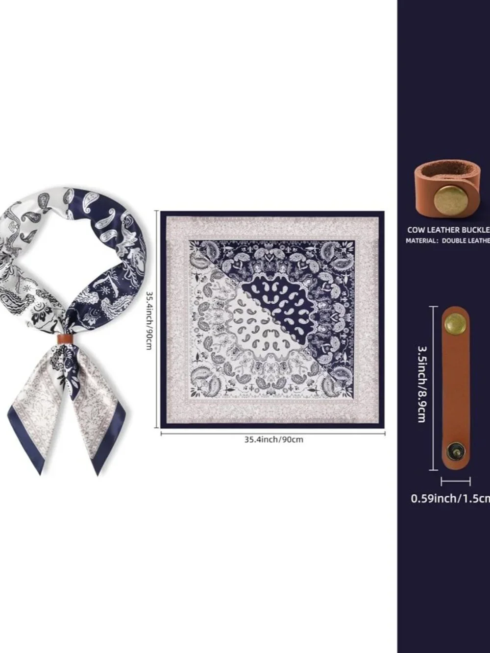 Men's Blue Beige 35 Inch Wild Rag Neckerchief Silk Western Bandana Neck Scarf